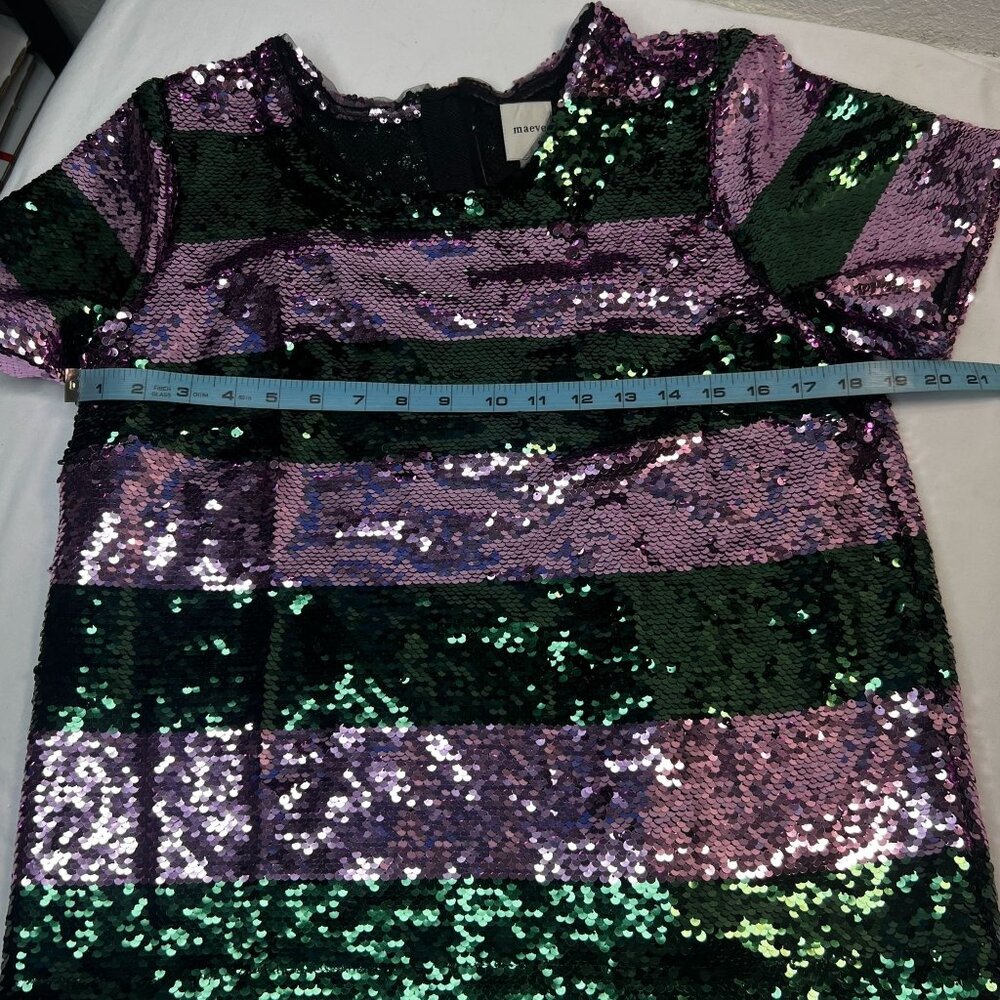 Maeve Pink and Green Sequin Stripe Short Sleeve Top - Picture 6 of 12